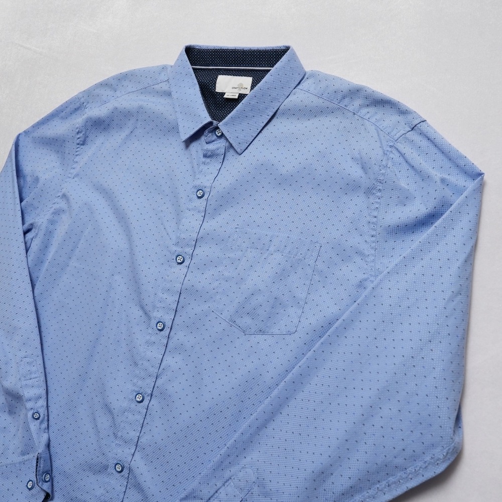 Craft + Flow Button Front Mens XXL Blue Micro Geometric Long Sleeve Shirt - Picture 8 of 14